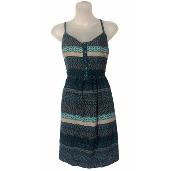 O'Neill Blue Button Down Triangle Print Tie Back Dress 13 - Picture 1 of 7